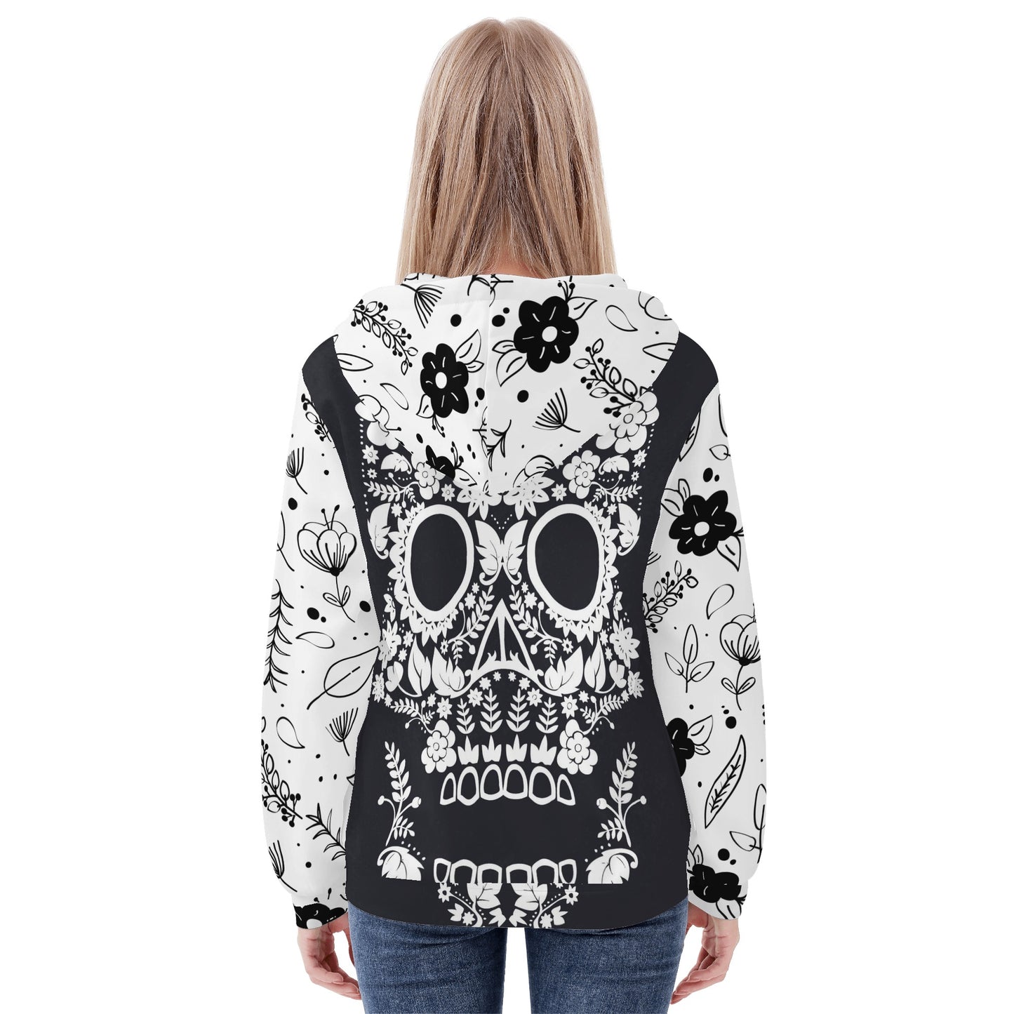 Beautiful floral sugar skull Women's All Over Print Zip Hoodie