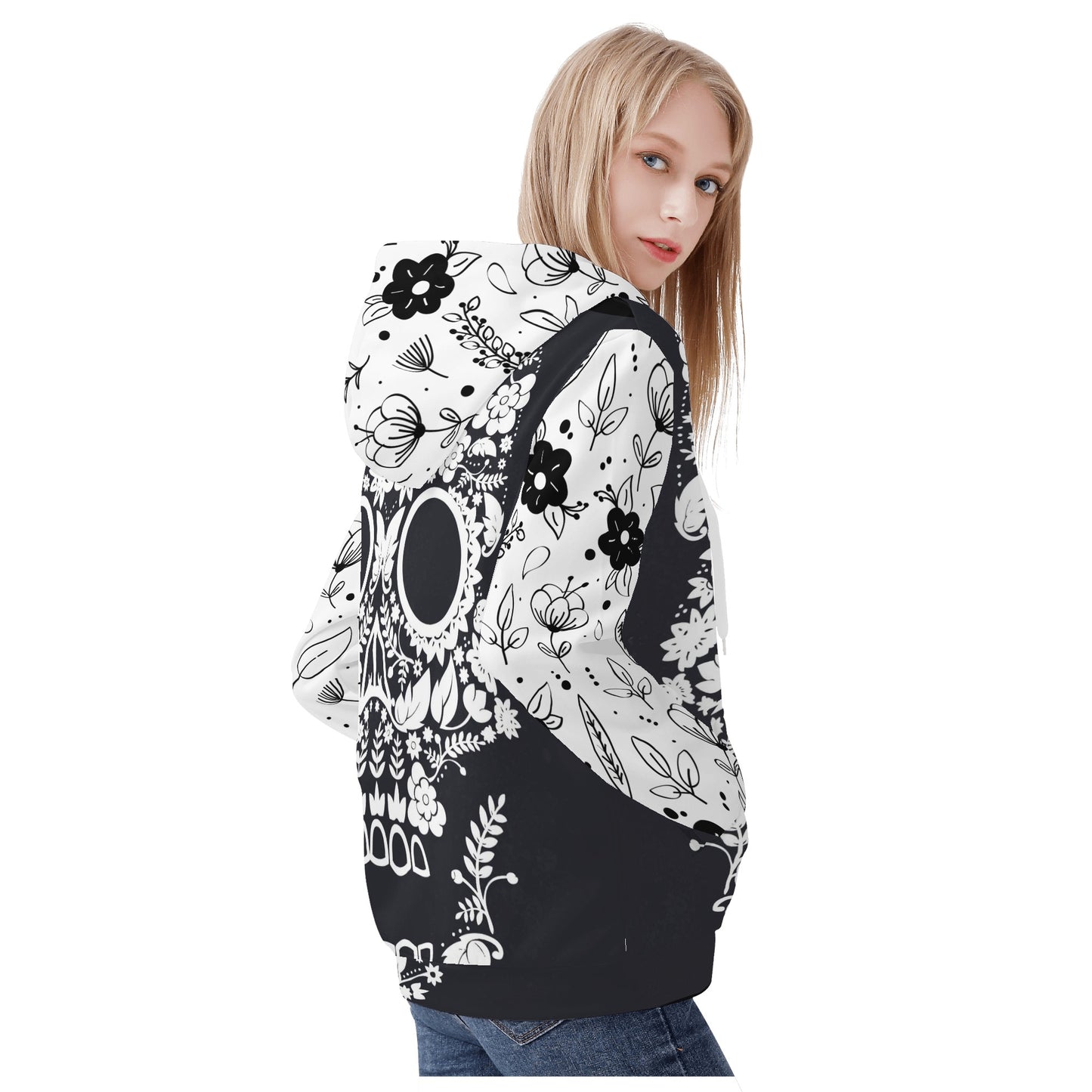 Beautiful floral sugar skull Women's All Over Print Zip Hoodie