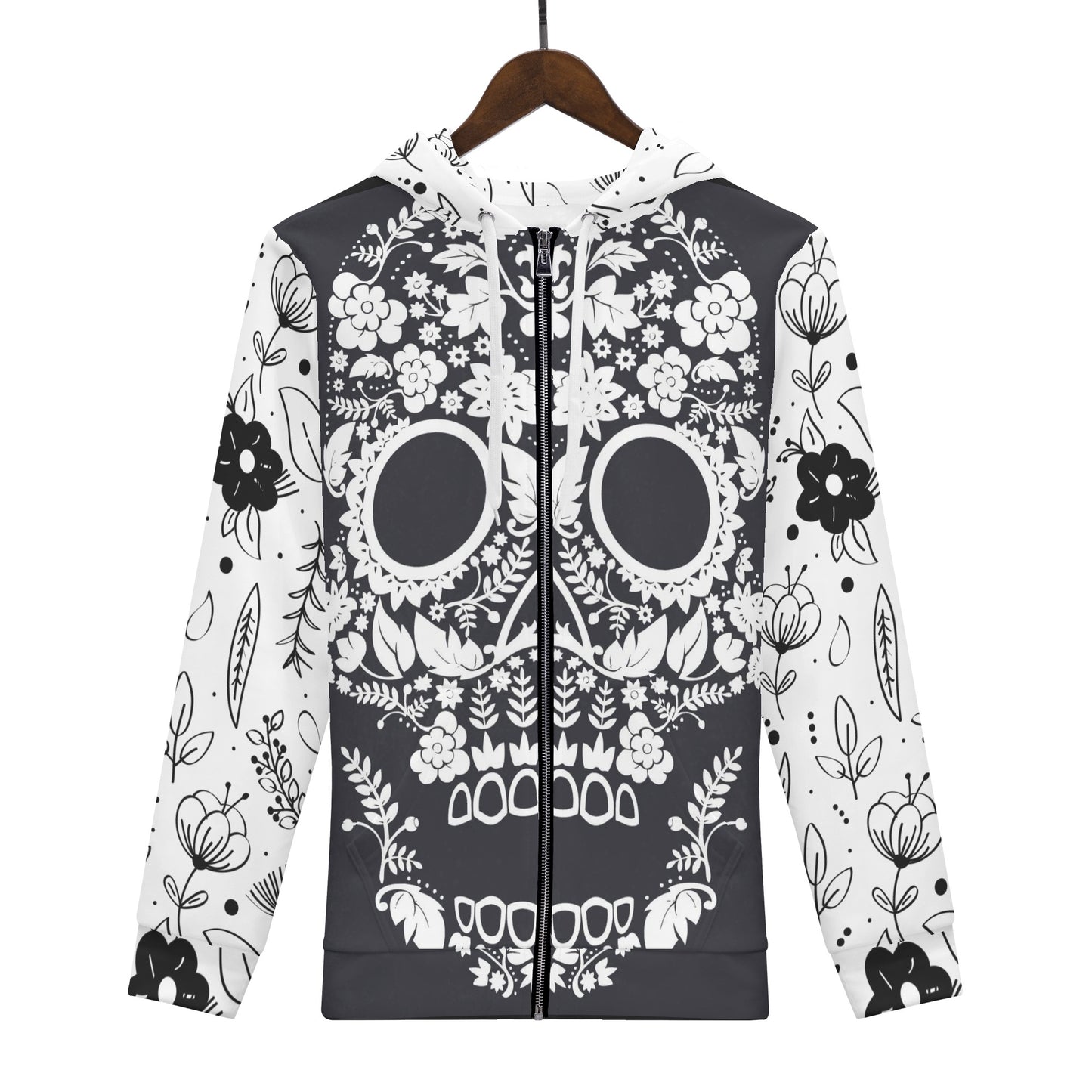 Beautiful floral sugar skull Women's All Over Print Zip Hoodie