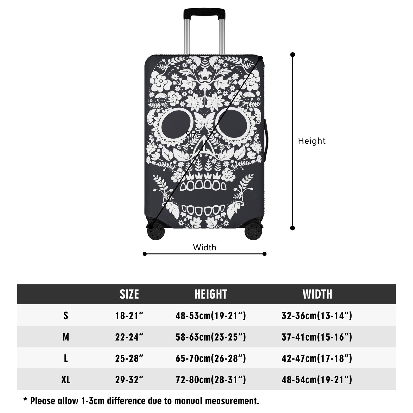 Floral sugar skull calaveras skull Polyester Luggage Cover