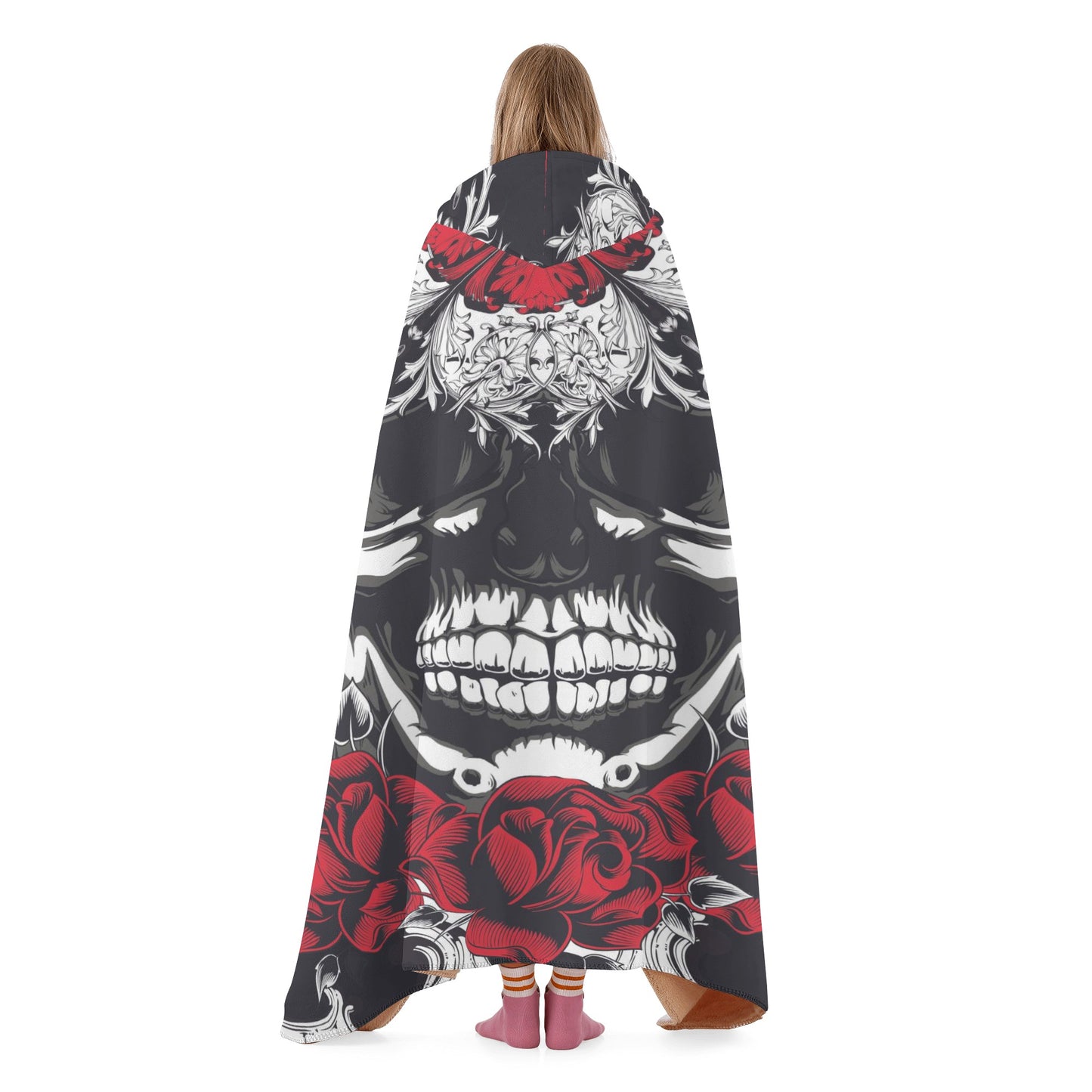 Floral rose skull Halloween Hooded Blanket