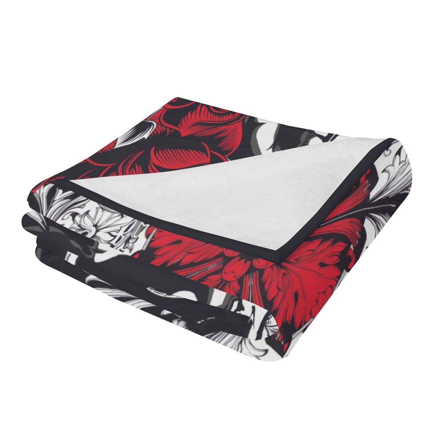 Gothic floral skull Horizontal Flannel Breathable Blanket 4 Sizes