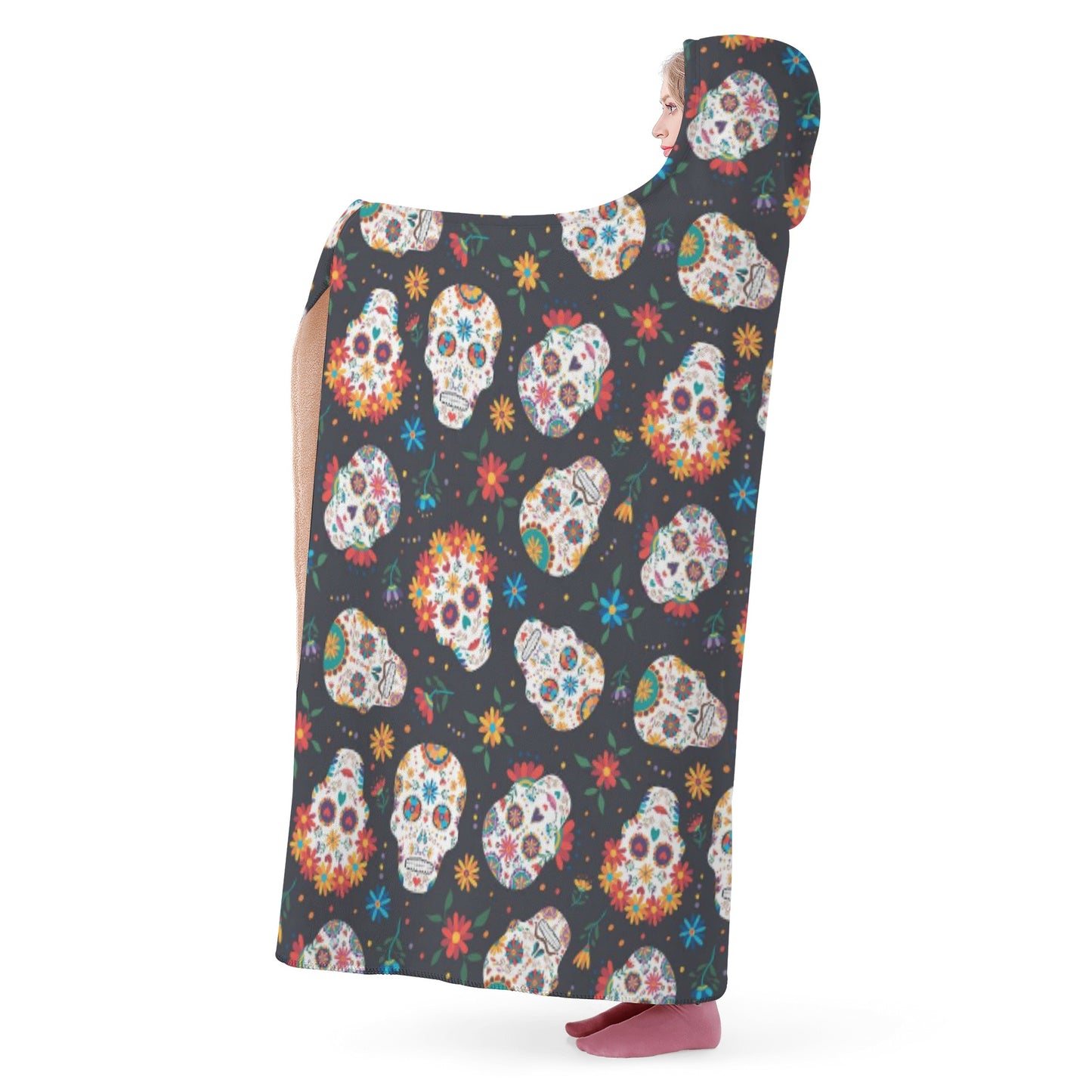 Sugar skull pattern candy skull Hooded Blanket