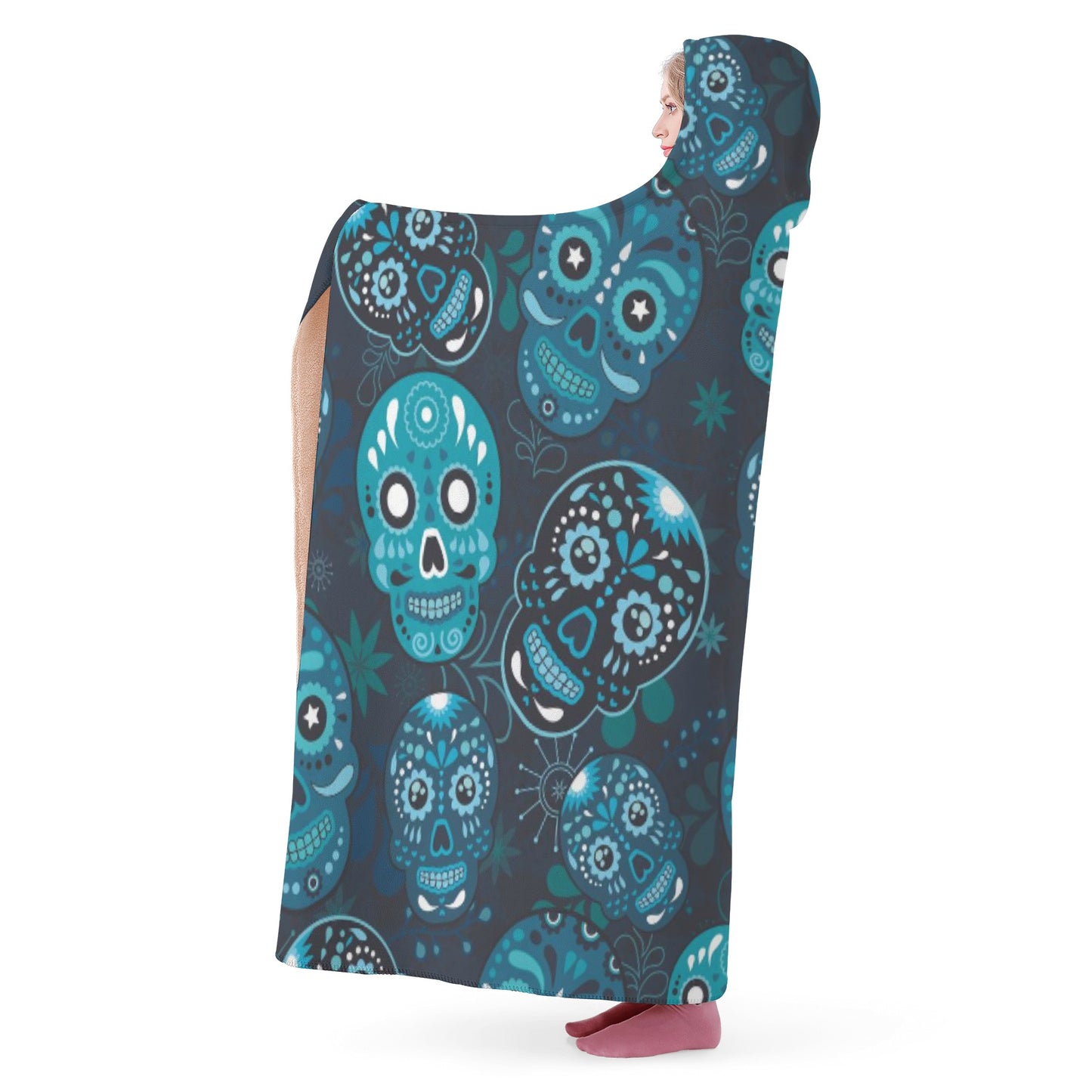 Day of the dead pattern candy skulls Hooded Blanket