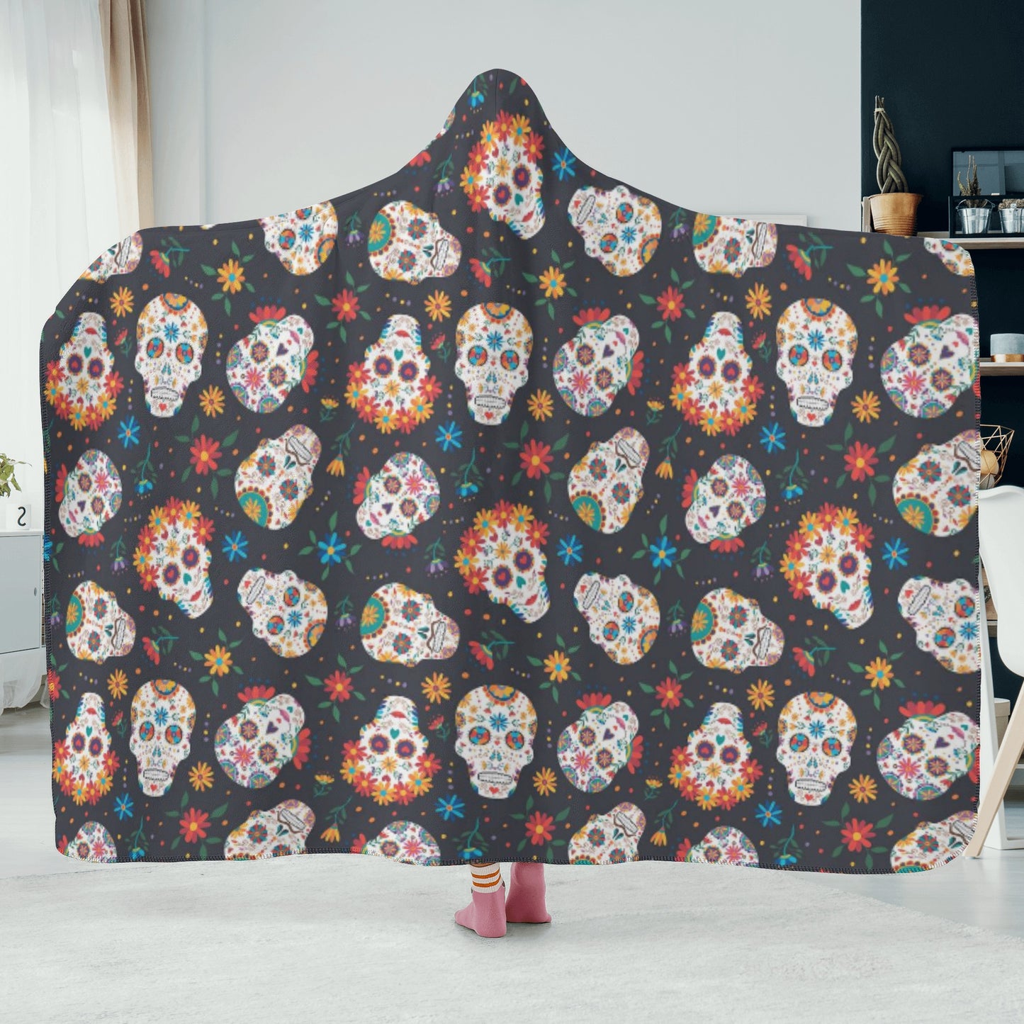 Sugar skull pattern candy skull Hooded Blanket