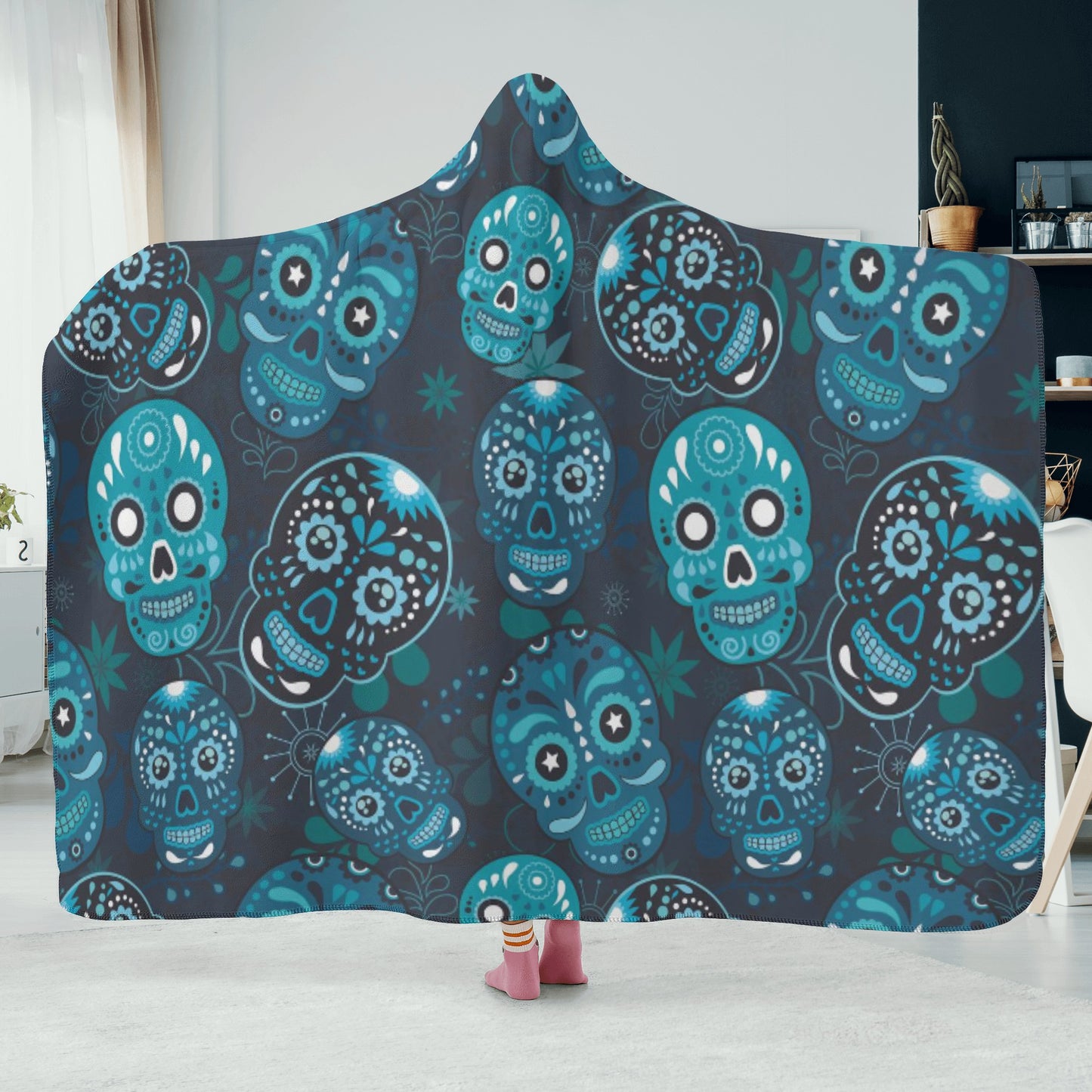 Day of the dead pattern candy skulls Hooded Blanket