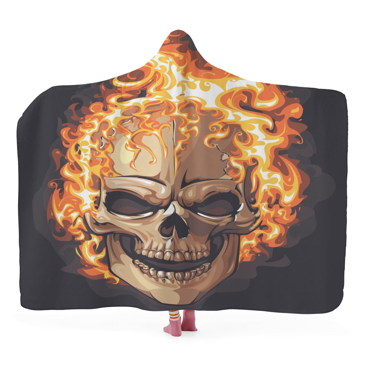 Flaming fire skull Halloween Hooded Blanket