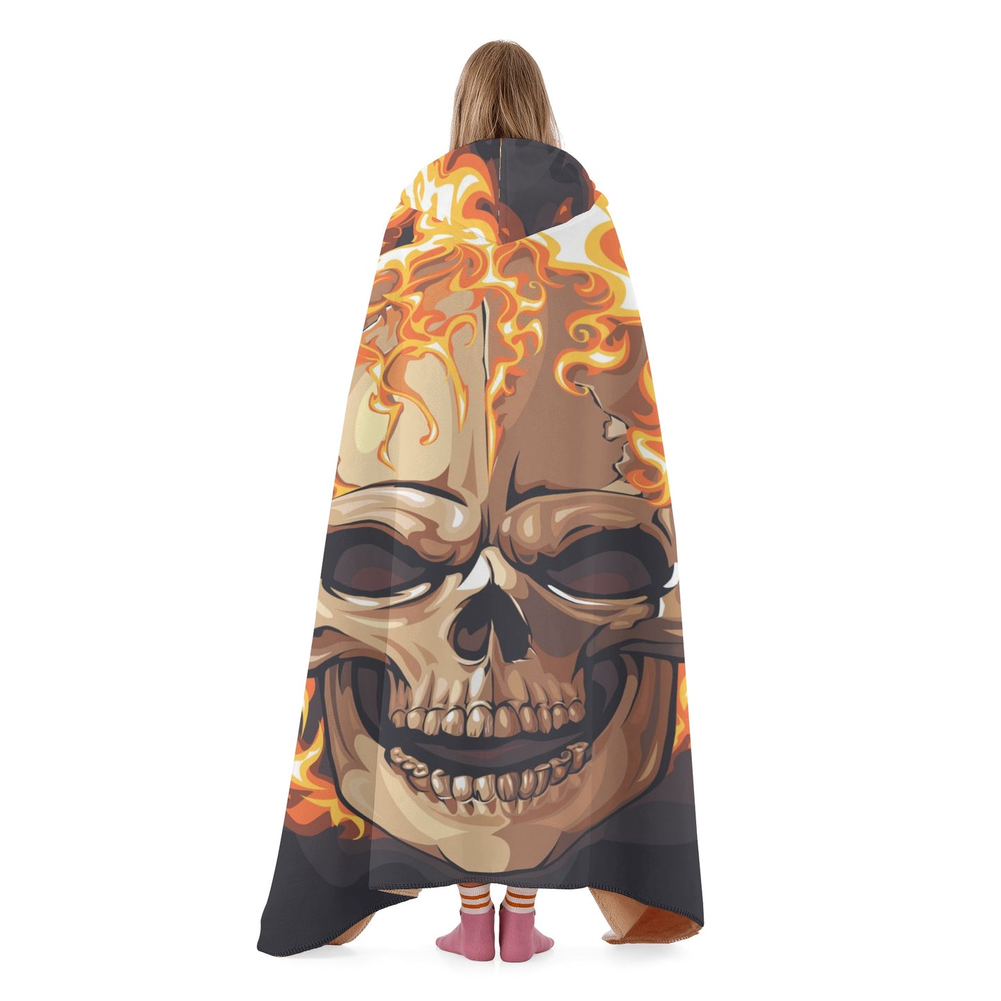 Flaming fire skull Halloween Hooded Blanket