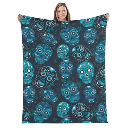 Dia de los muertos sugar skull Long Vertical Flannel Breathable Blanket 4 Sizes