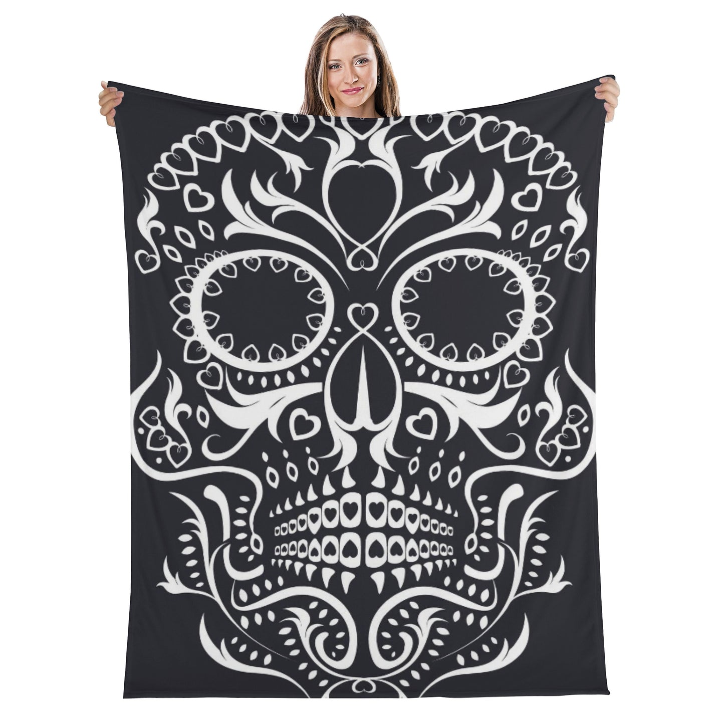 Sugar skull pattern Long Vertical Flannel Breathable Blanket 4 Sizes