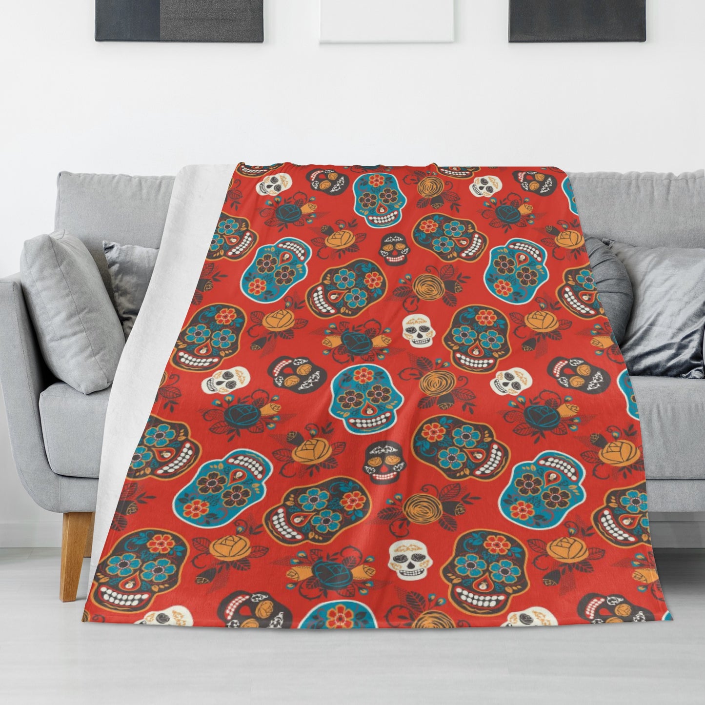 Dia de los muertos skull Long Vertical Flannel Breathable Blanket 4 Sizes