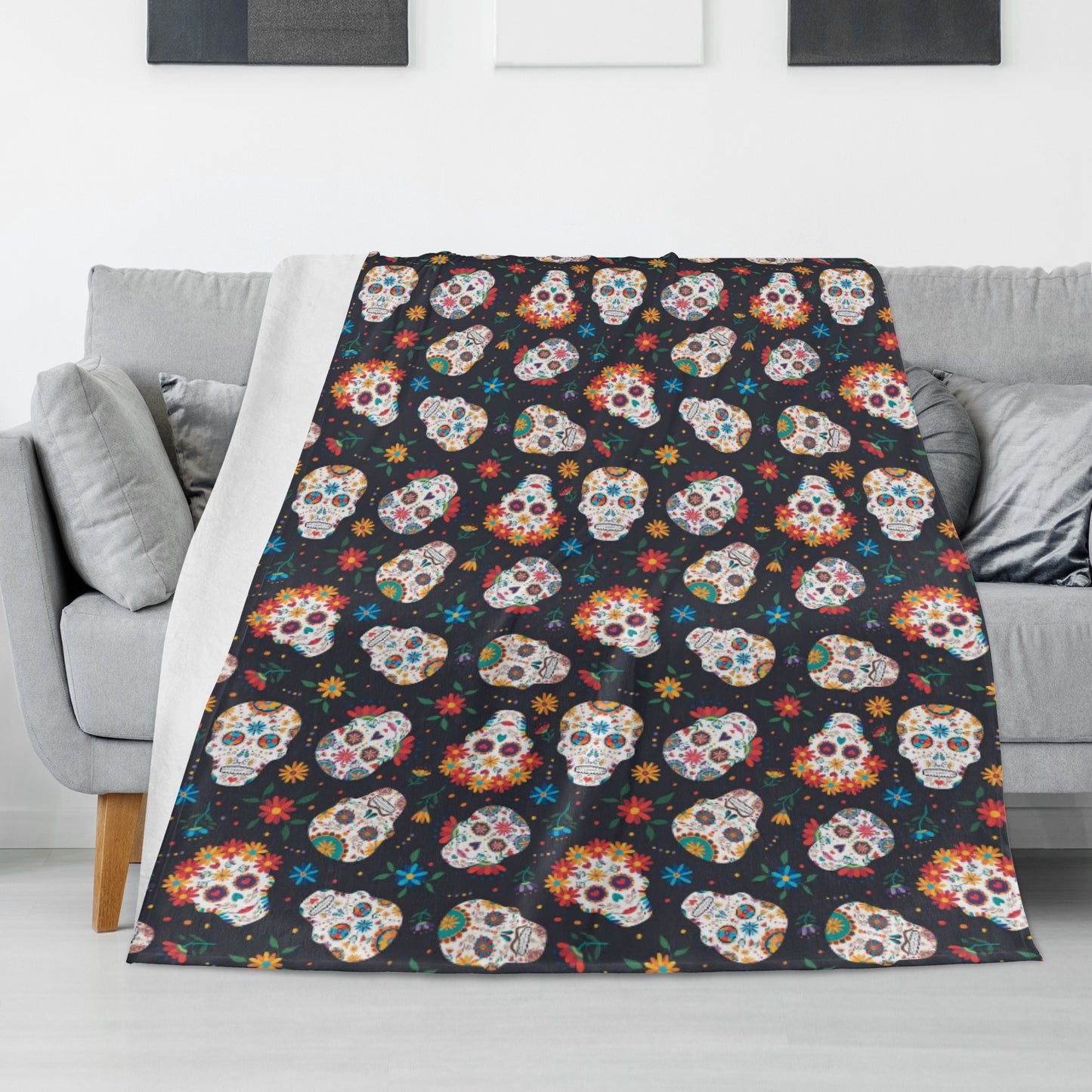 Day of the dead pattenr Long Vertical Flannel Breathable Blanket 4 Sizes