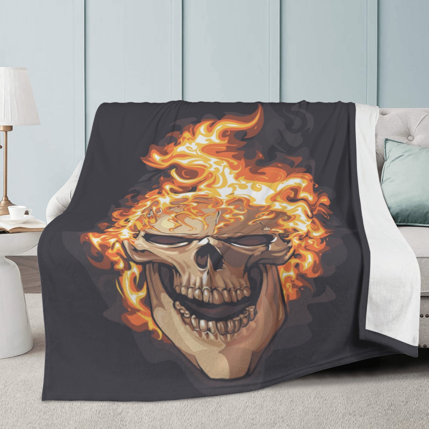 Fire flaming skull Halloween Blanket Fleece