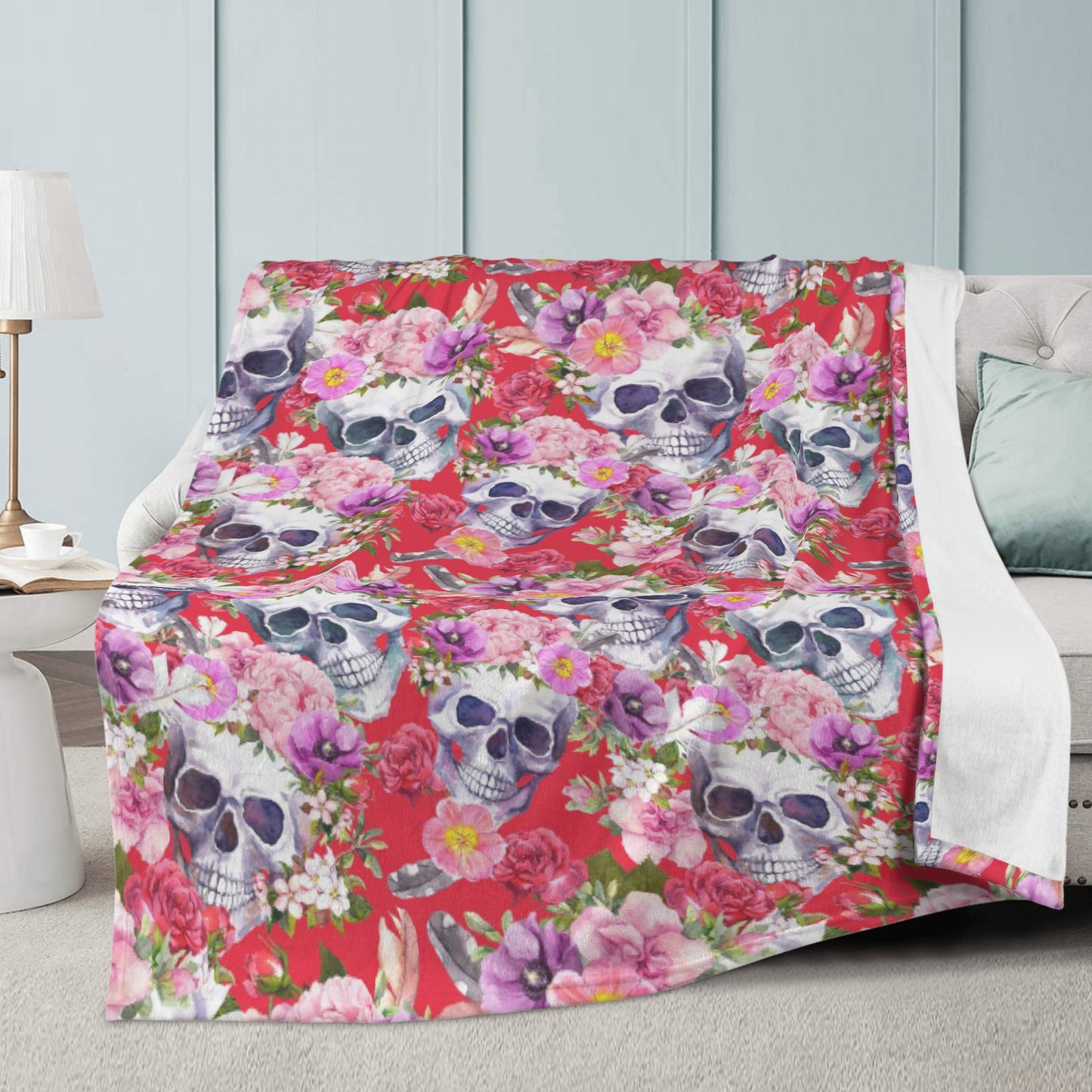 Floral rose sugar skull pattern Blanket Fleece