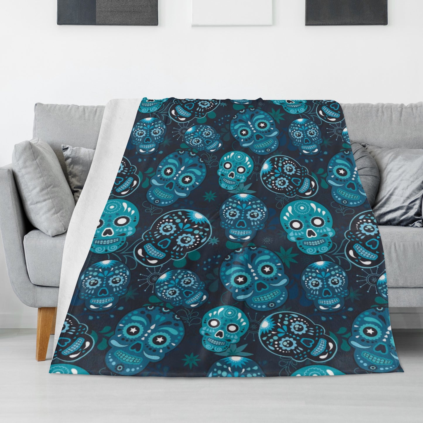 Dia de los muertos sugar skull Long Vertical Flannel Breathable Blanket 4 Sizes