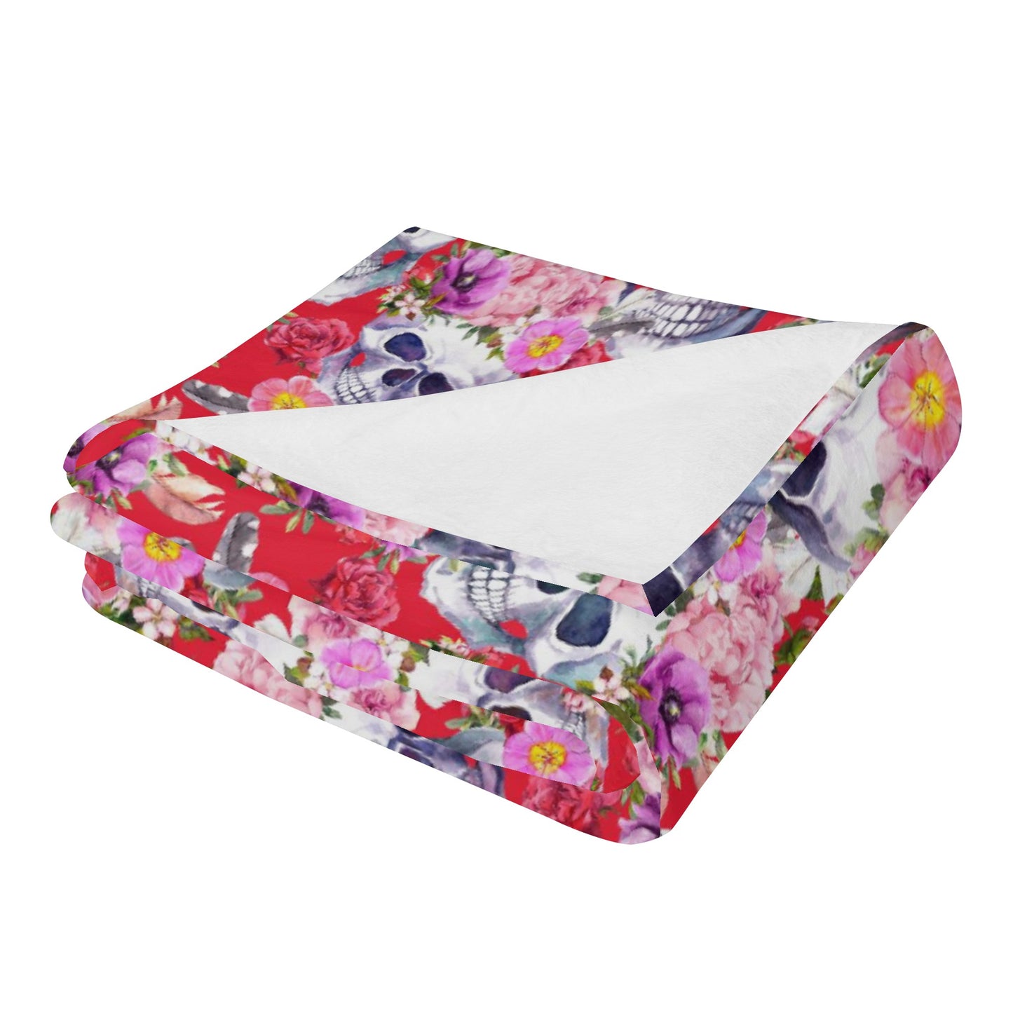 Floral sugar skull Long Vertical Flannel Breathable Blanket 4 Sizes