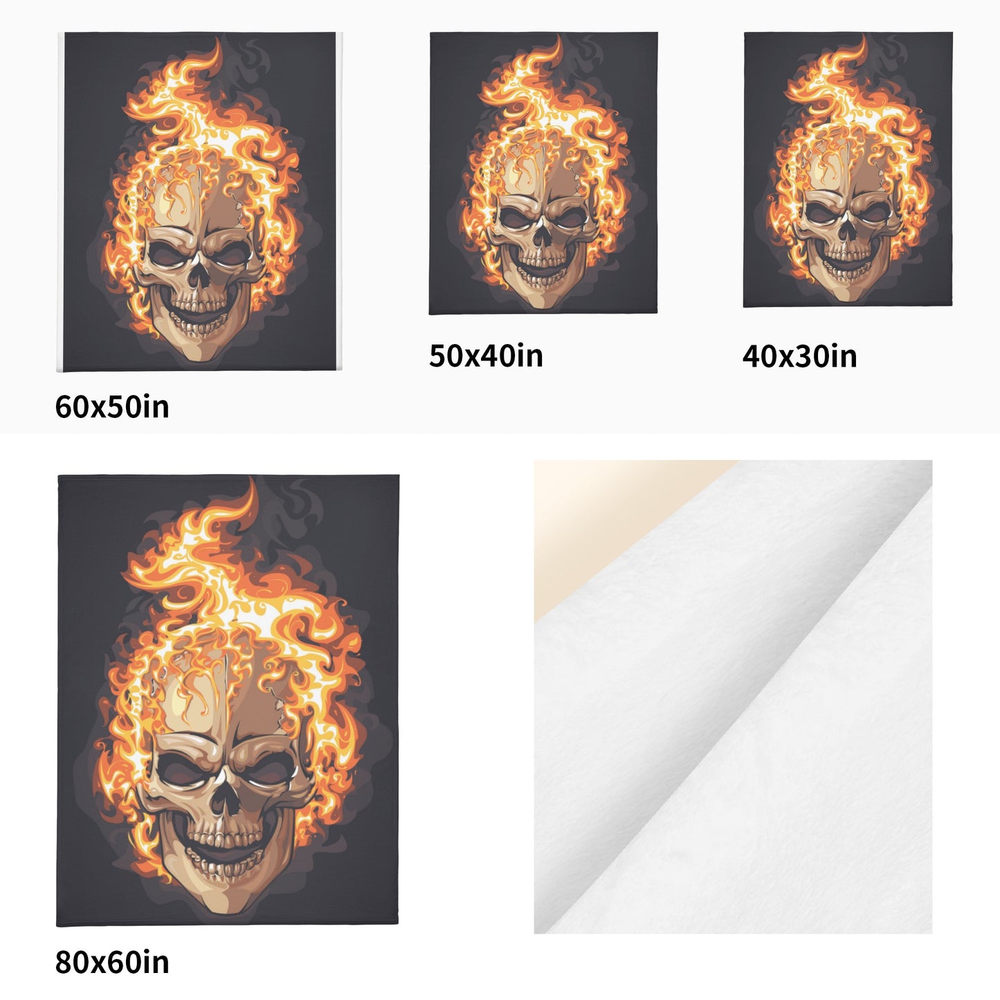 Flaming fire skull Long Vertical Flannel Breathable Blanket 4 Sizes