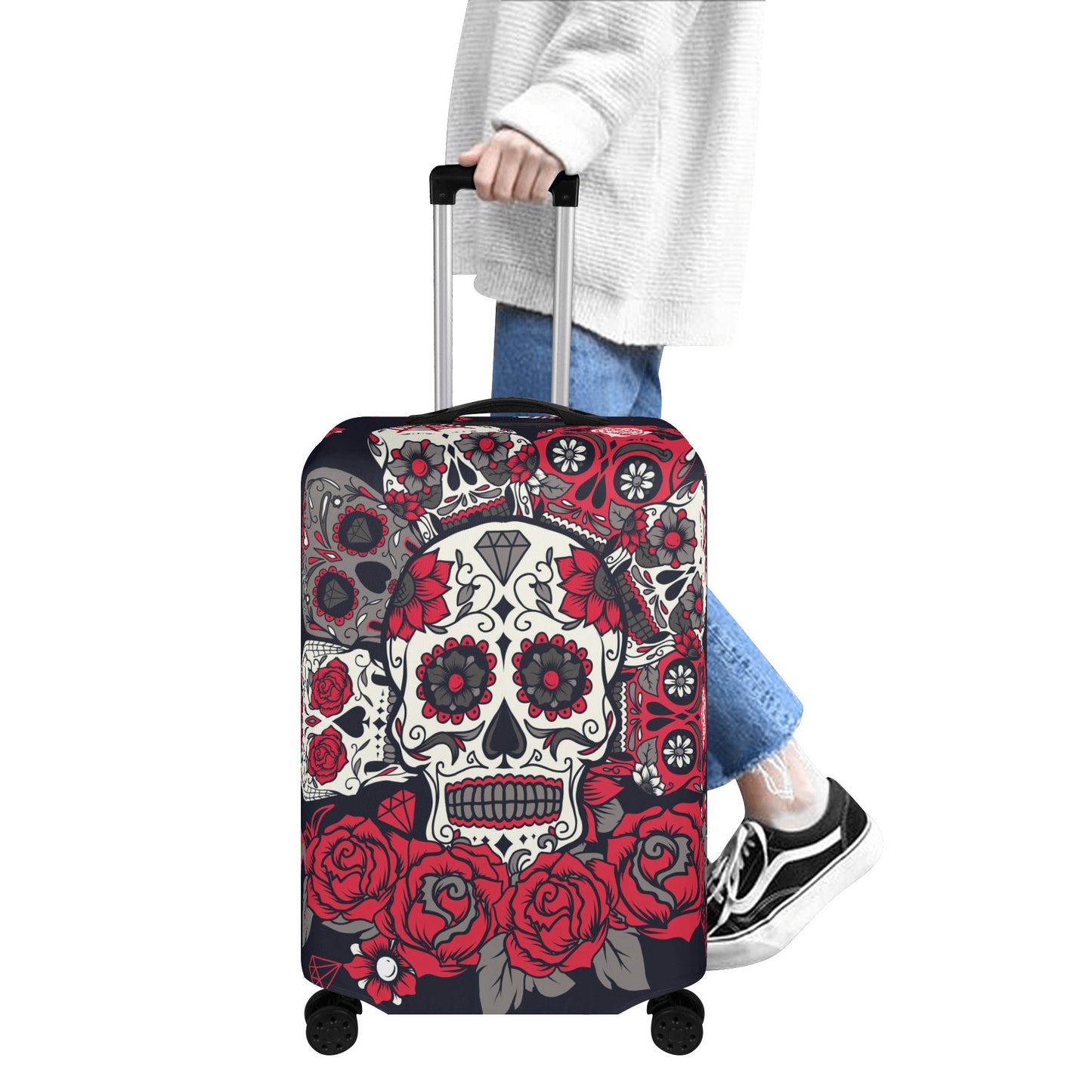 Floral sugar skull suitcase cover Polyester Luggage Cover