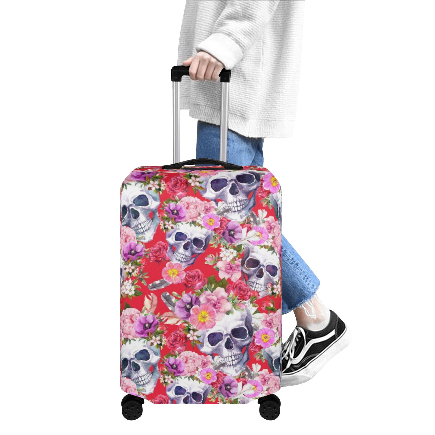 Floral rose skull suitcase cover Polyester Luggage Cover