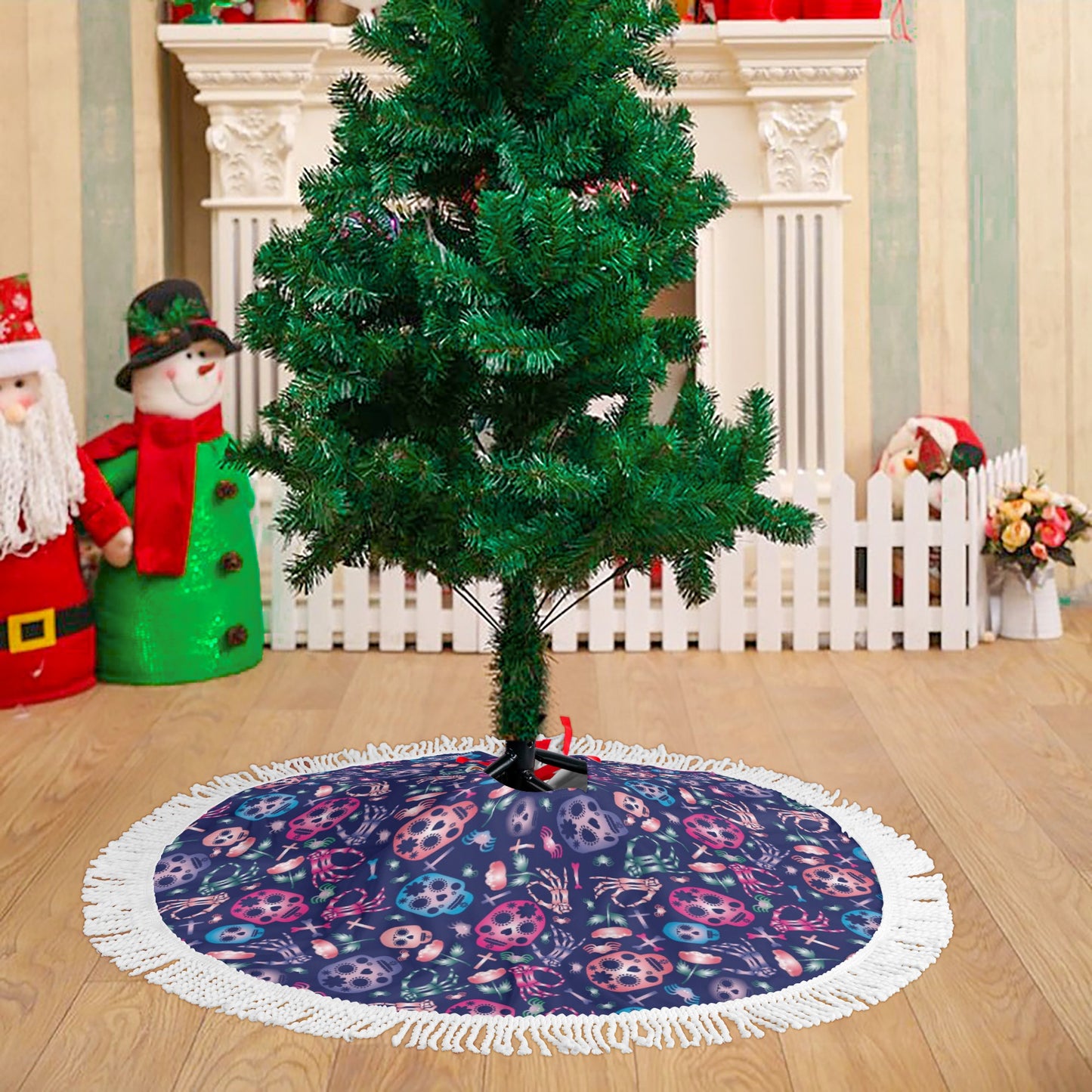 Mexican calaveras skulls Fringed Christmas Tree Skirts