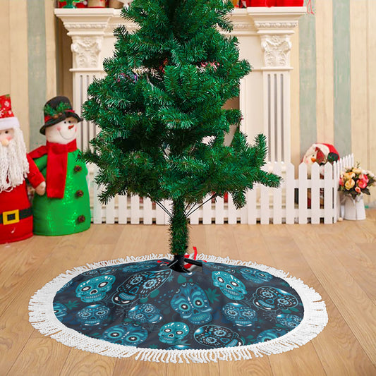 Mexican skull Calaveras Fringed Christmas Tree Skirts