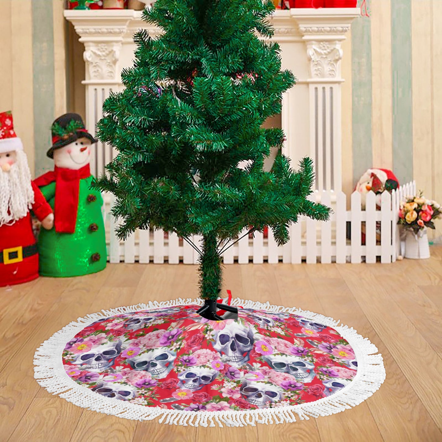 Halloween sugar skull Fringed Christmas Tree Skirts