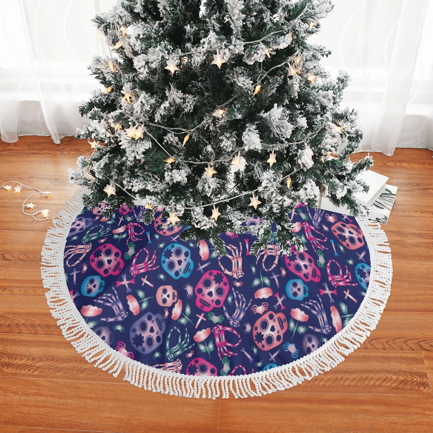 Mexican calaveras skulls Fringed Christmas Tree Skirts