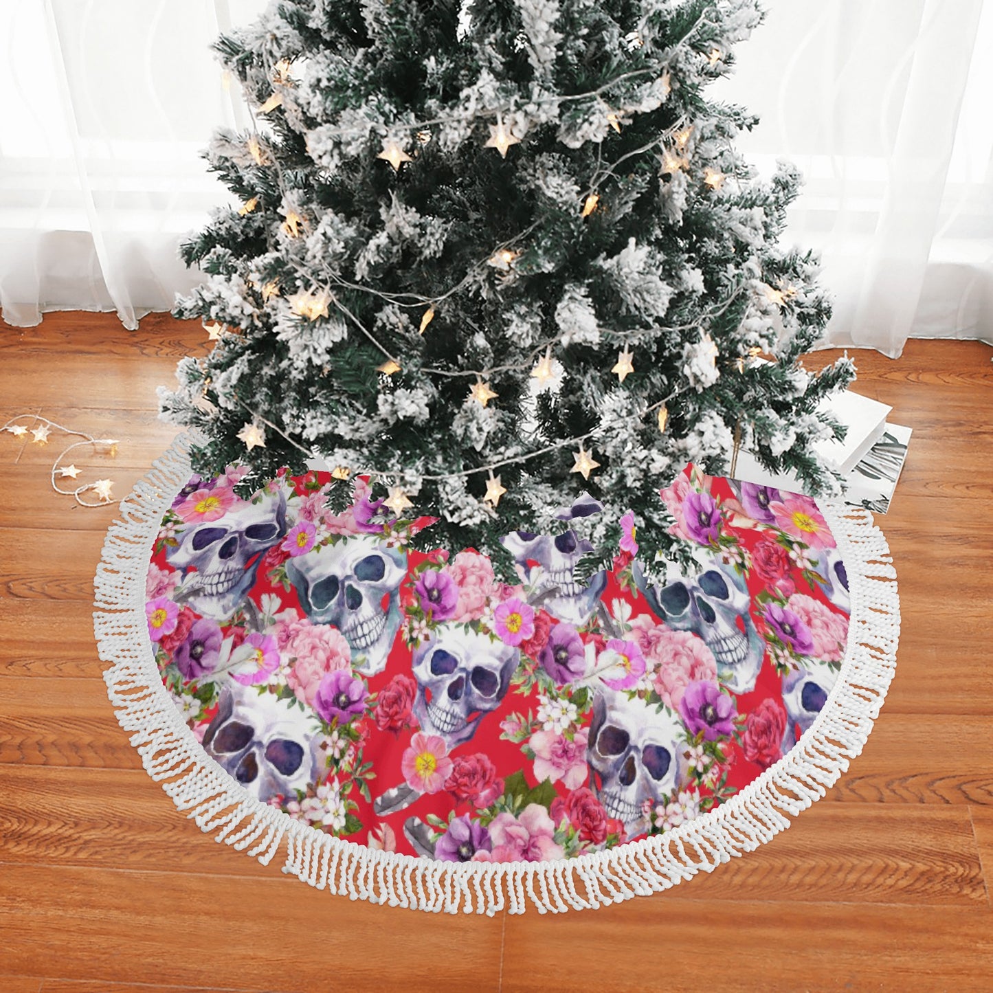 Halloween sugar skull Fringed Christmas Tree Skirts