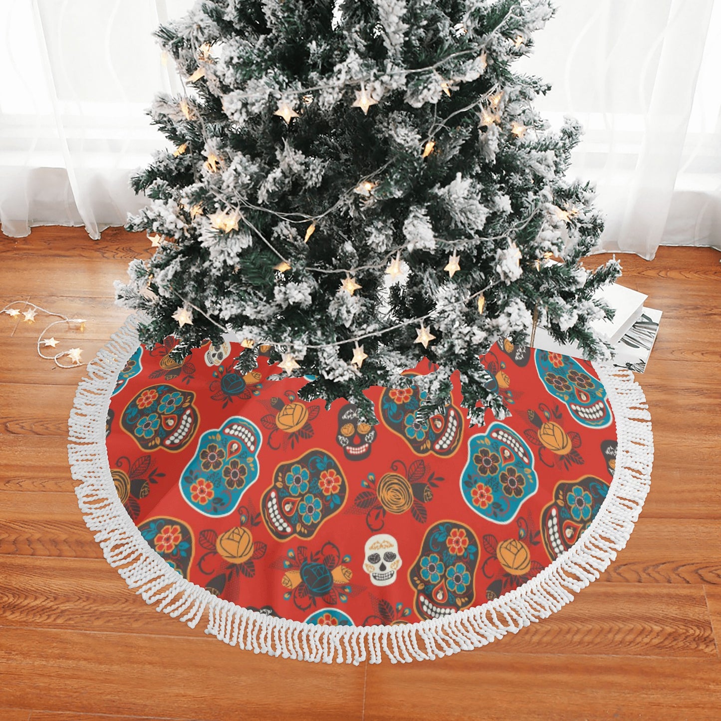 Dia de los muertos sugar skull Fringed Christmas Tree Skirts