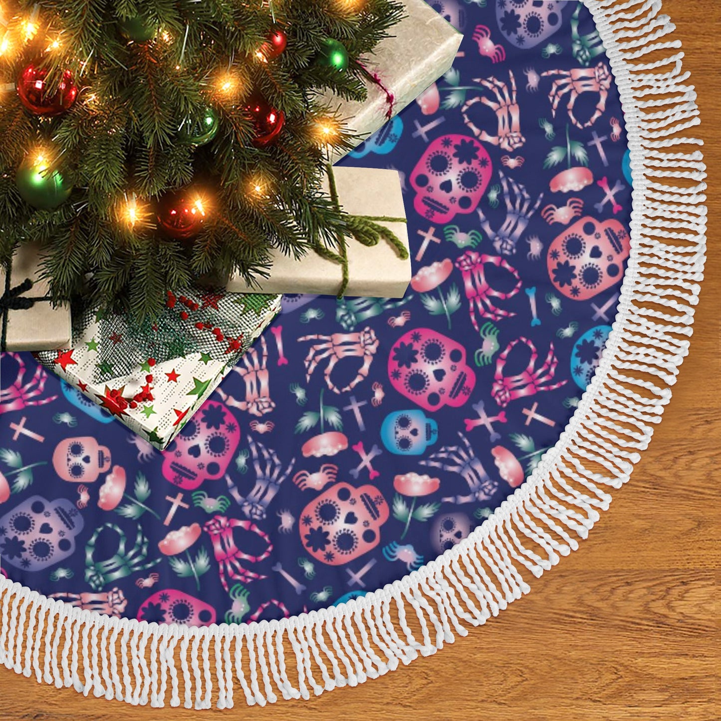 Mexican calaveras skulls Fringed Christmas Tree Skirts