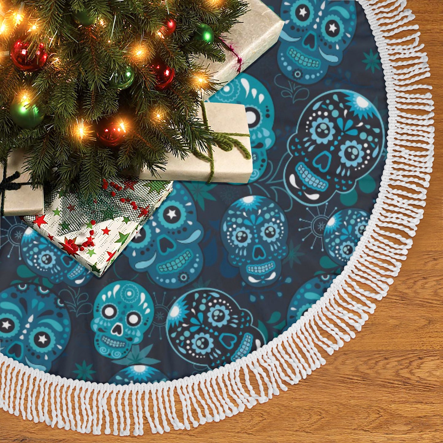 Mexican skull Calaveras Fringed Christmas Tree Skirts