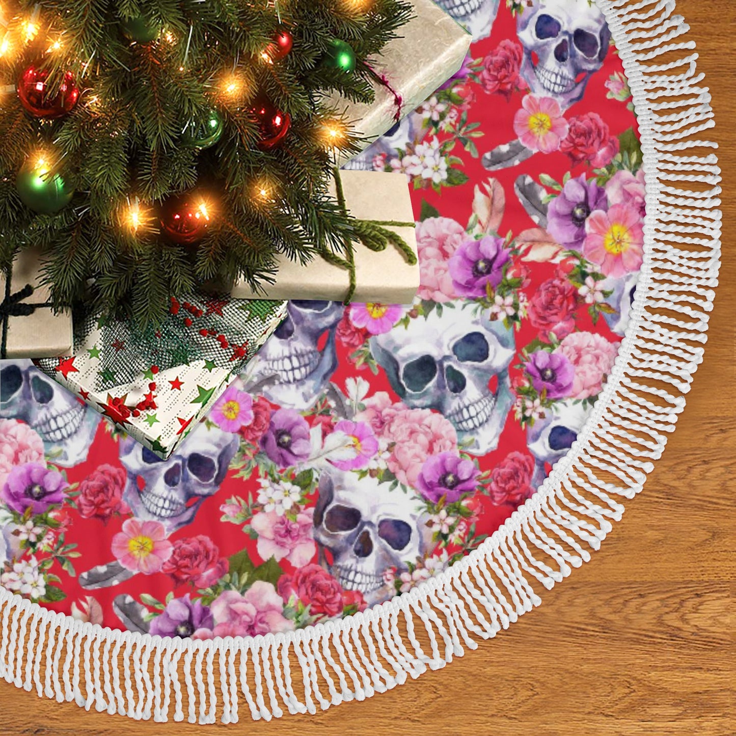 Halloween sugar skull Fringed Christmas Tree Skirts