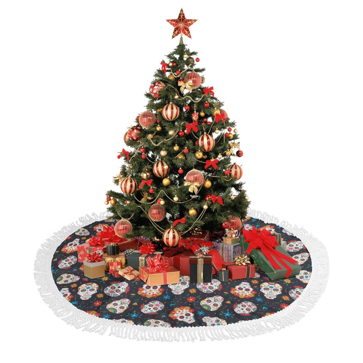 Dia de los muertos Calaveras skull Fringed Christmas Tree Skirts