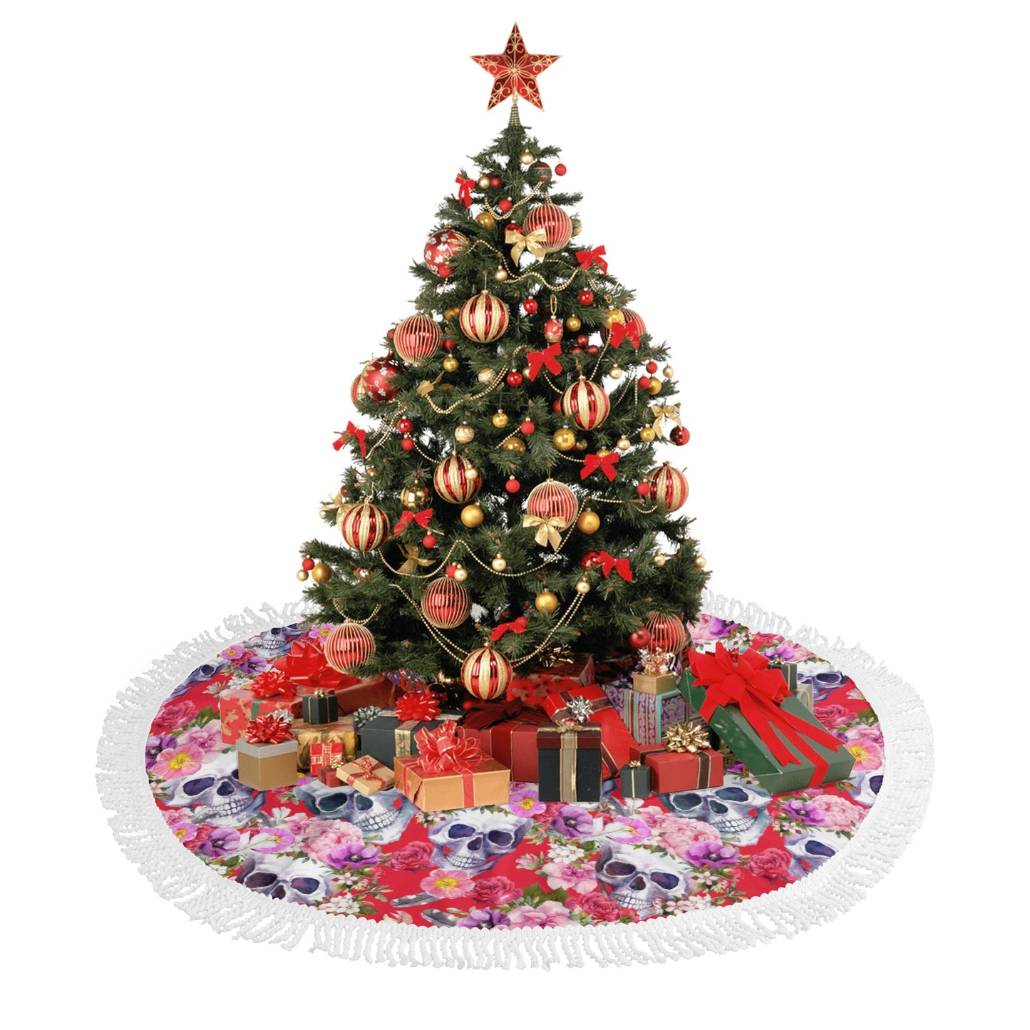 Halloween sugar skull Fringed Christmas Tree Skirts