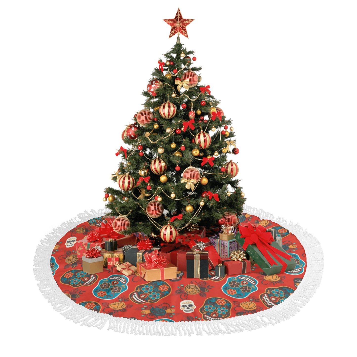 Dia de los muertos sugar skull Fringed Christmas Tree Skirts