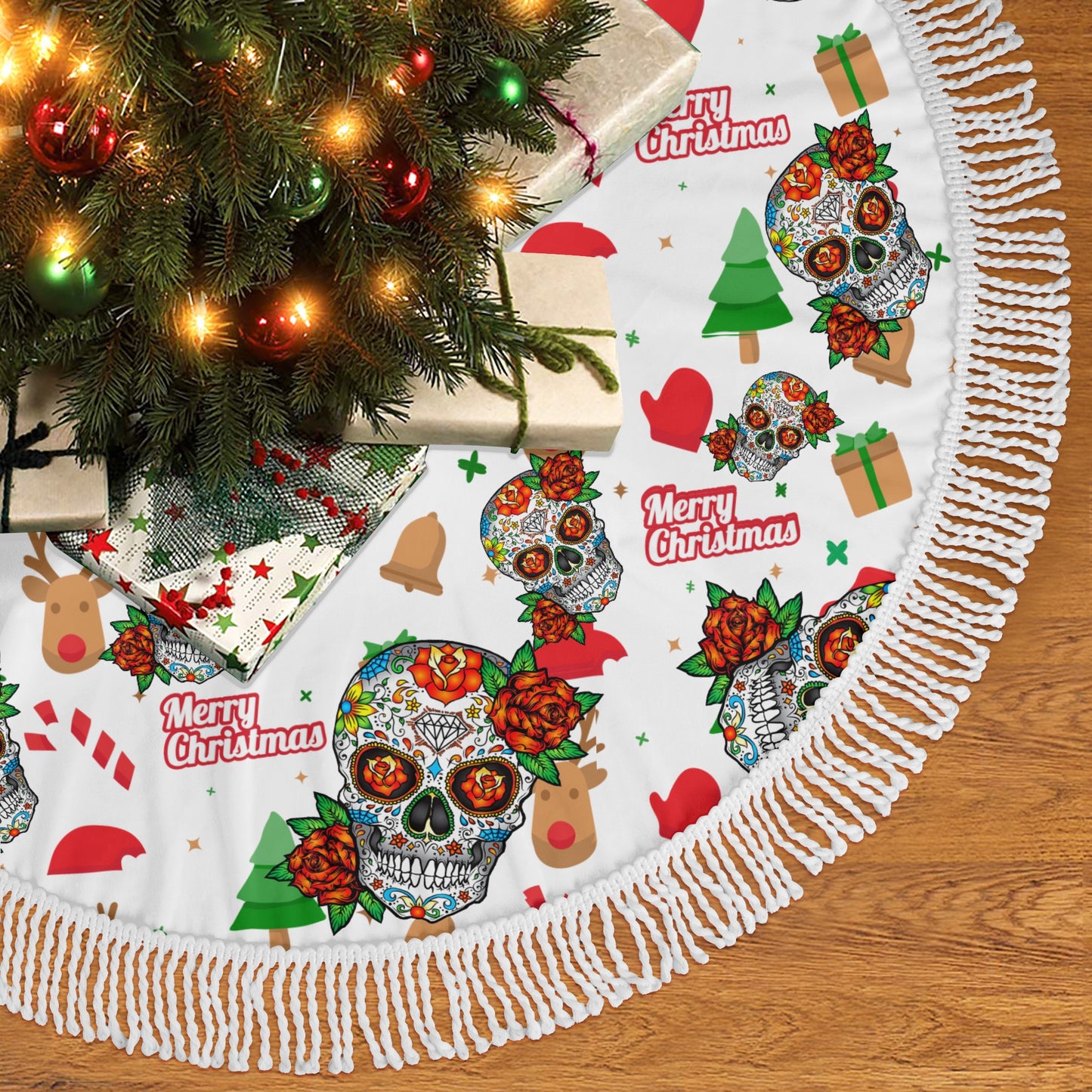 Sugar skull Fringed Christmas Tree Skirts