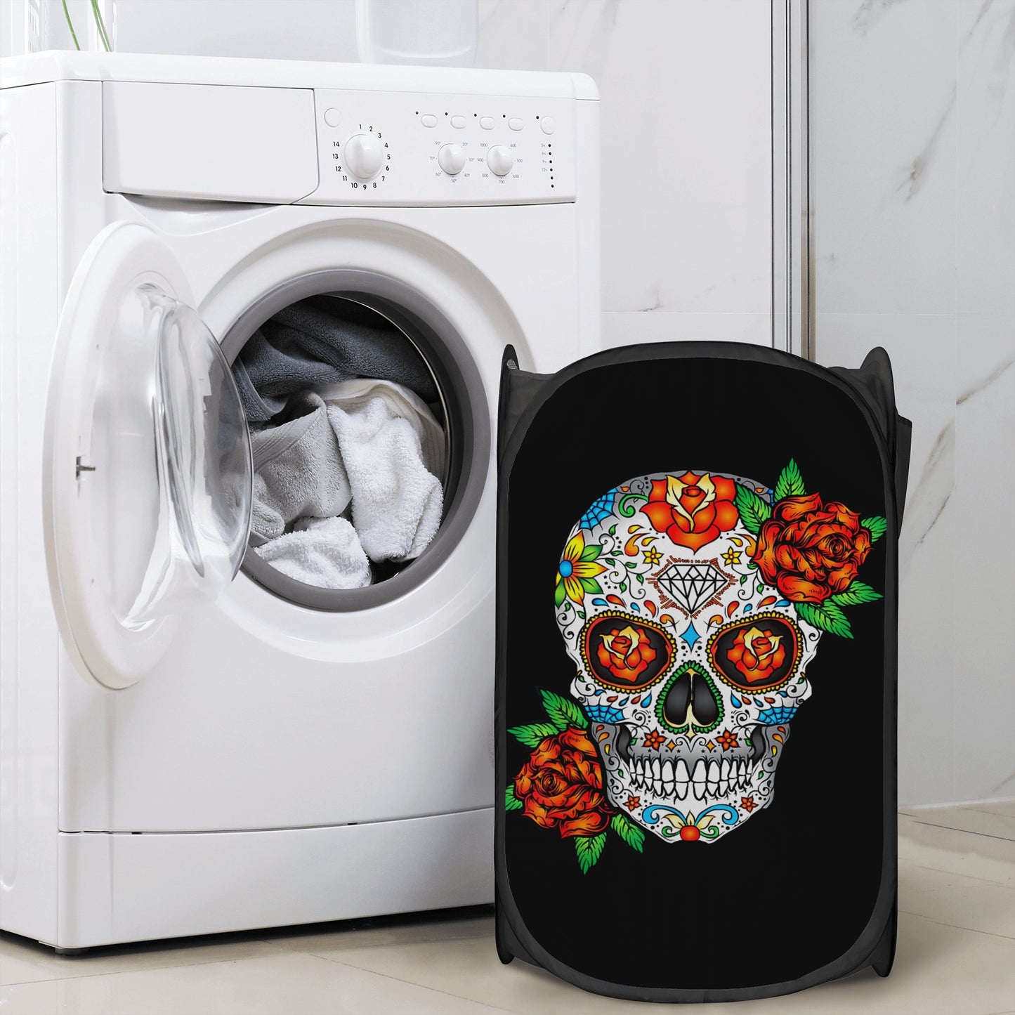 Sugar skull rose candy skull Laundry Hamper