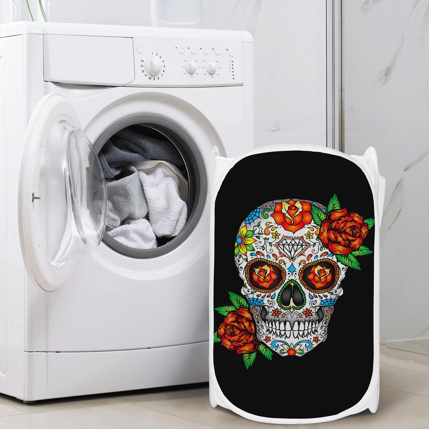 Sugar skull rose candy skull Laundry Hamper