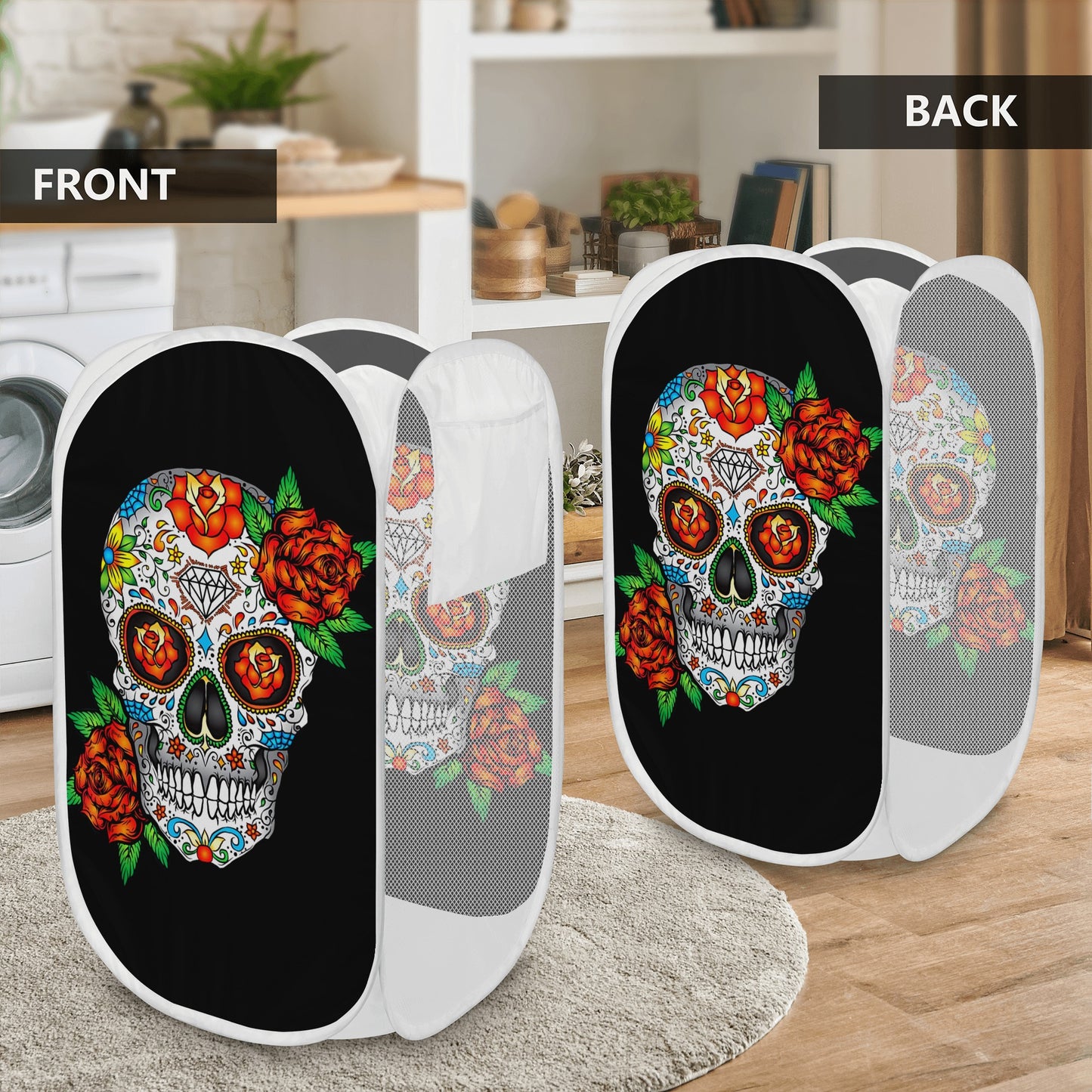 Sugar skull rose candy skull Laundry Hamper