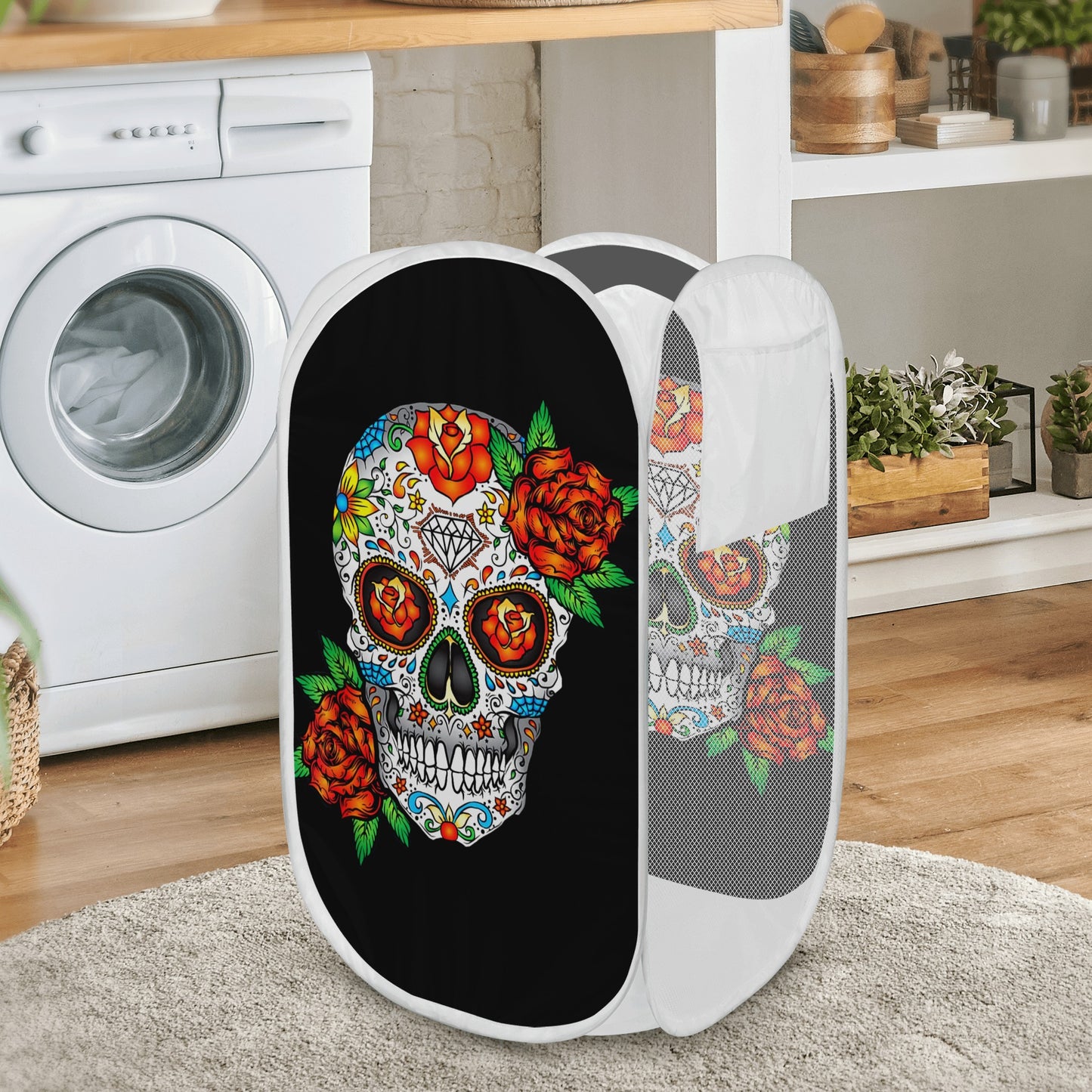 Sugar skull rose candy skull Laundry Hamper