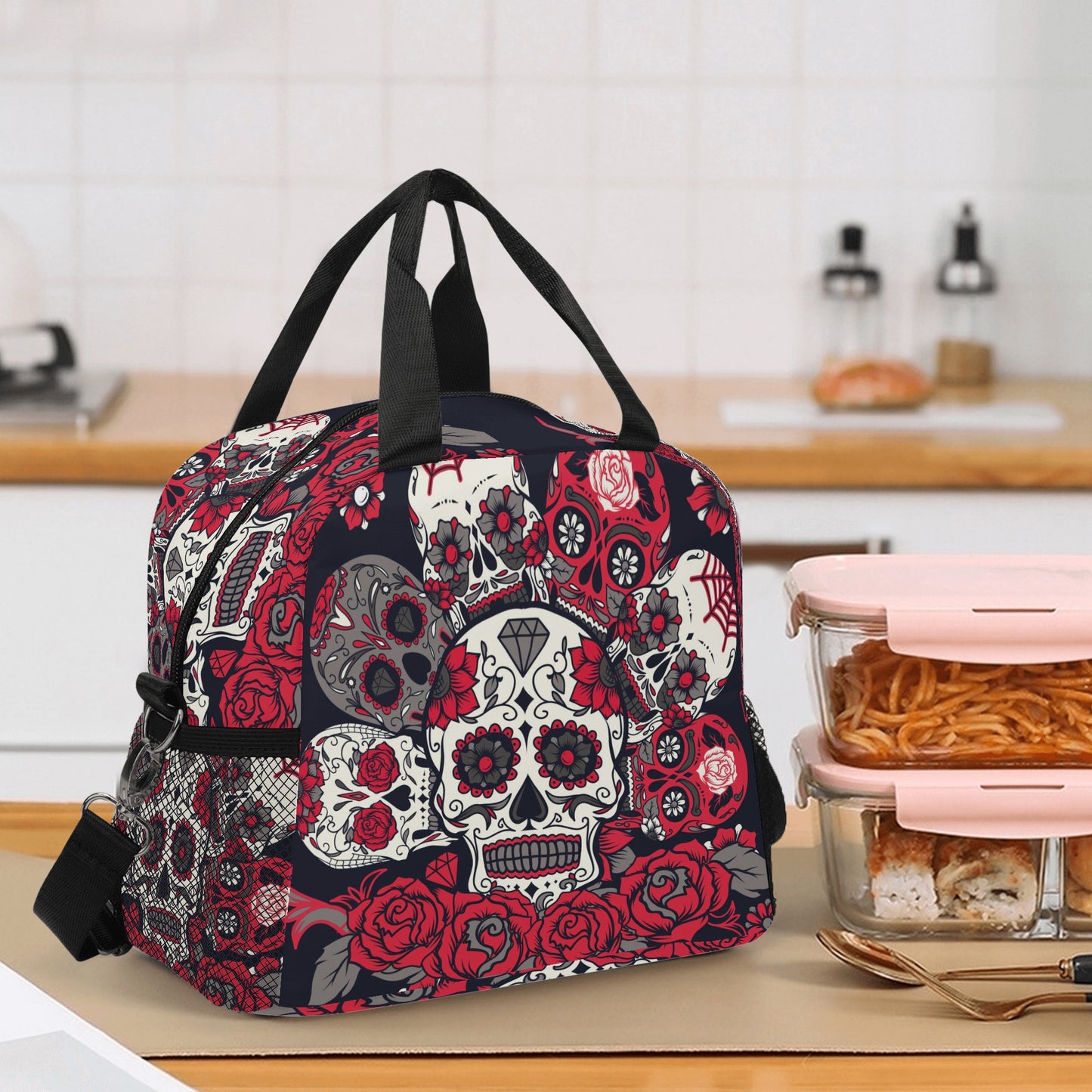 All Floral sugar skull pattern Over Printing Lunch Bag