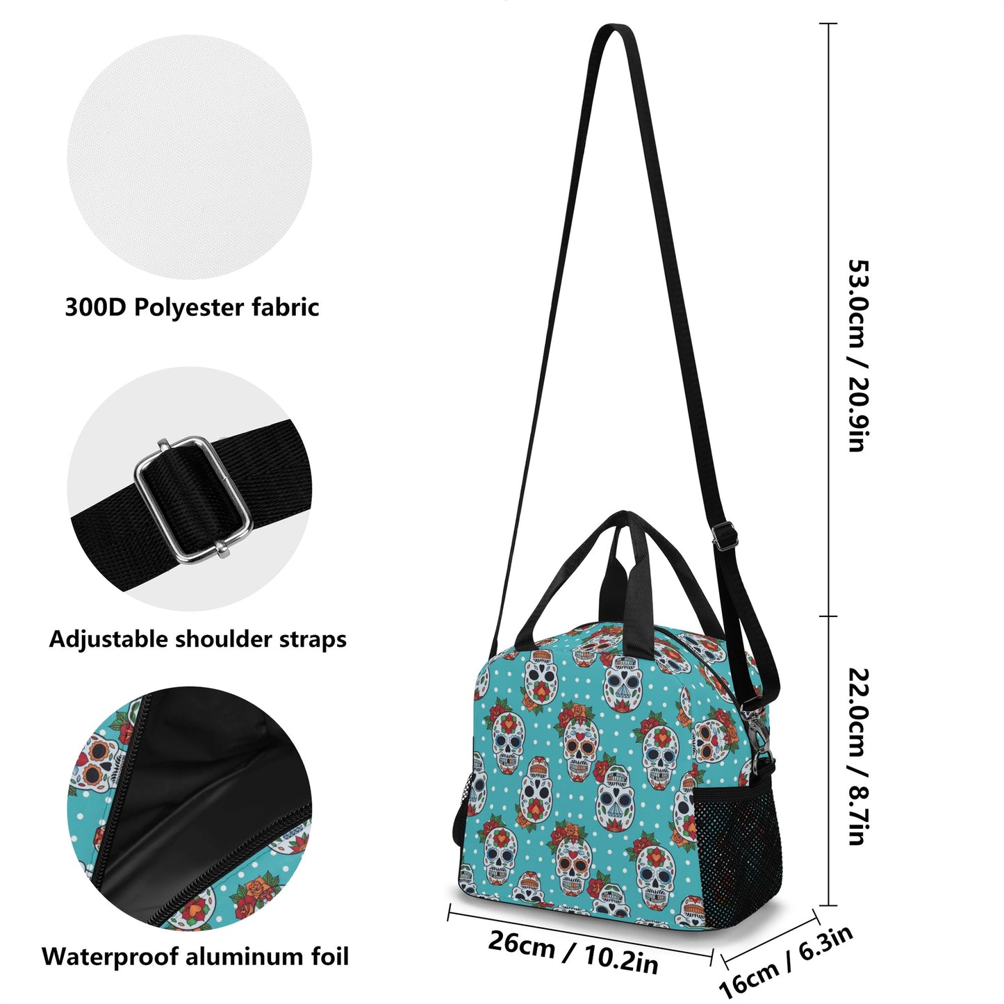 All Rose sugar skull pattern Over Printing Lunch Bag