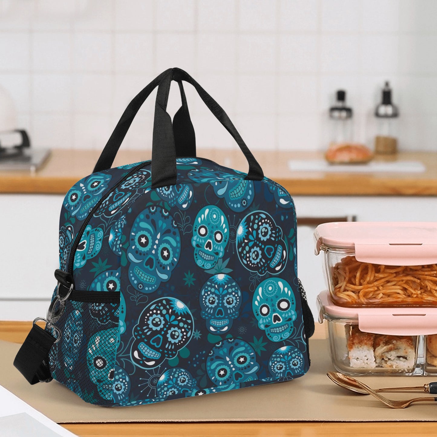 All Sugar skull dia de los muerts pattern Over Printing Lunch Bag