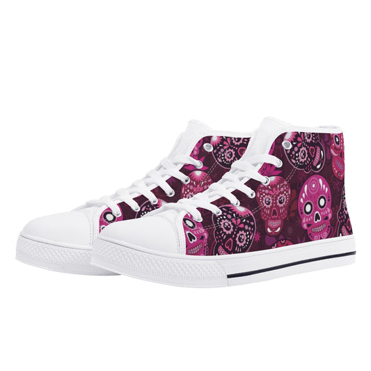 Sugar skull day of the dead pattern Women's High Top Canvas Shoes