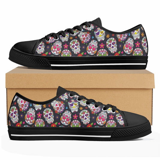 Sugar skull day of the dead pattern Women's Low Top Canvas Shoes