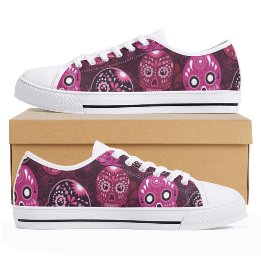 Sugar skull day of the dead pattern Women's Low Top Canvas Shoes