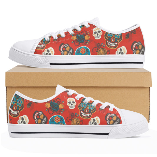 Sugar skull day of the dead pattern Women's Low Top Canvas Shoes