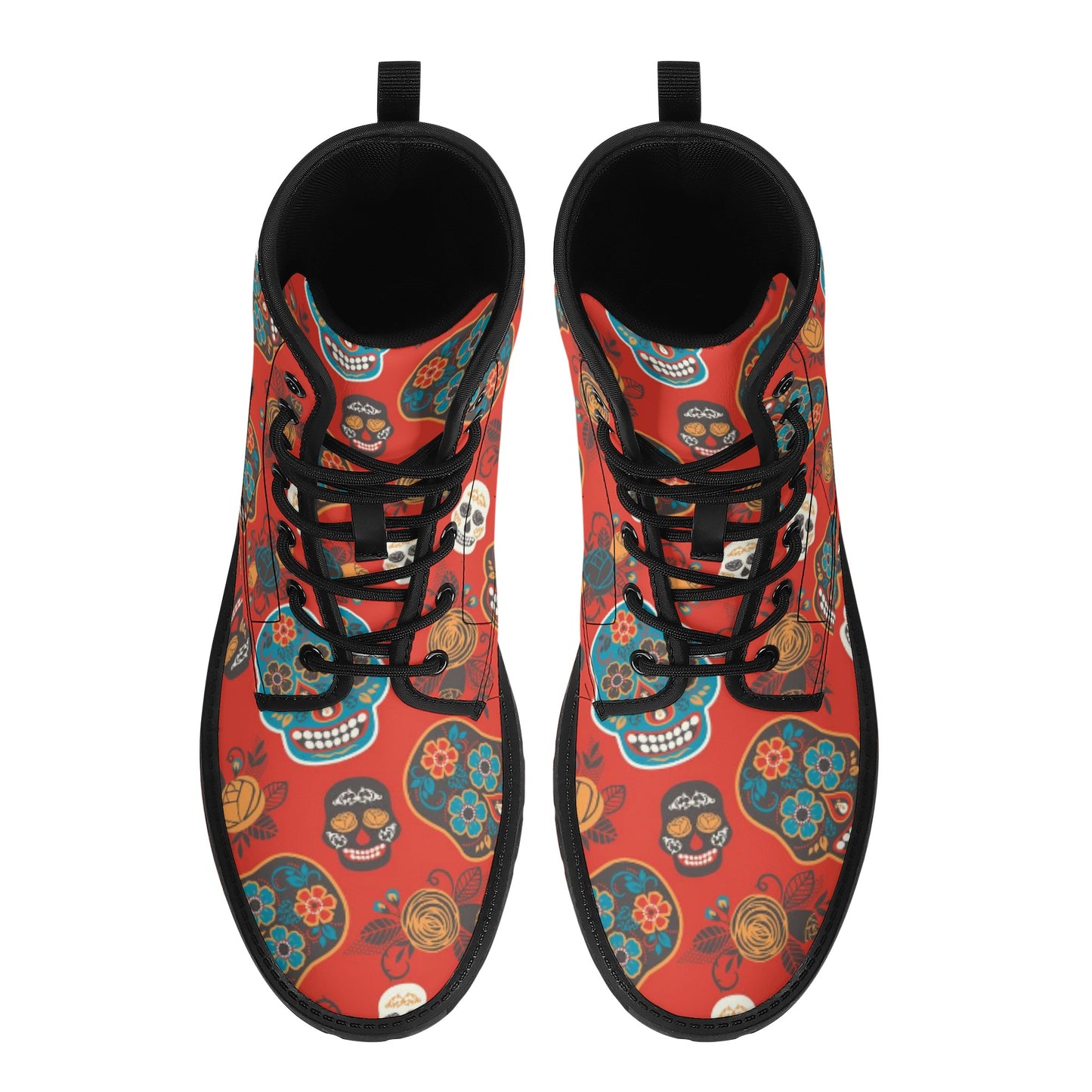 Sugar skull day of the dead pattern Women's Leather Boots