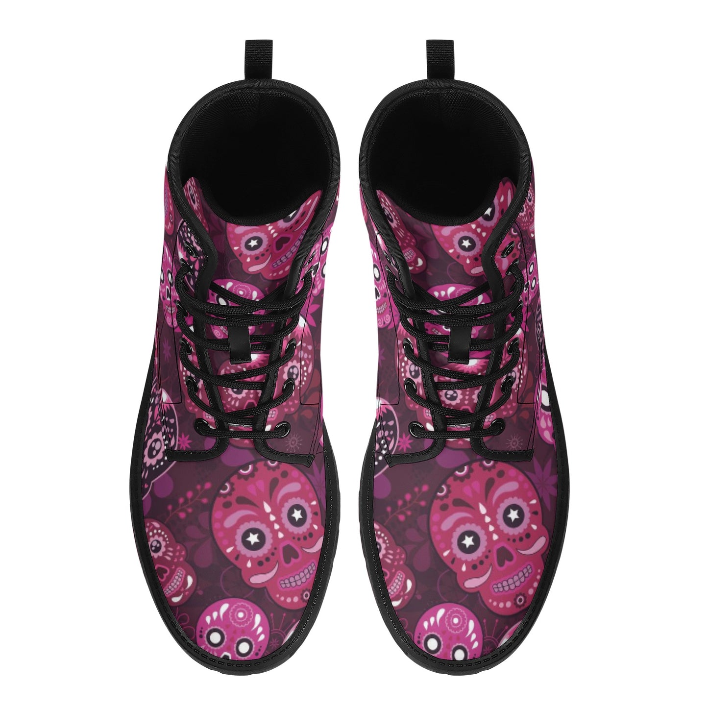 Sugar skull day of the dead pattern Women's Leather Boots