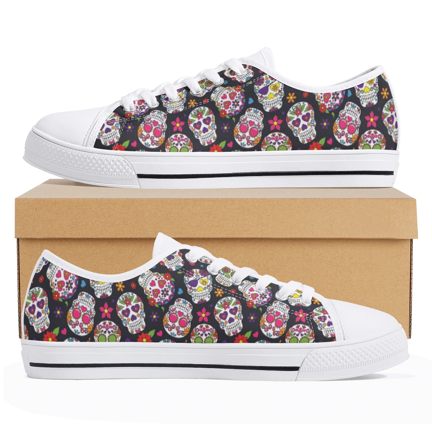 Sugar skull day of the dead pattern Women's Low Top Canvas Shoes